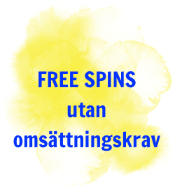 Gult moln med texten "free spins utan omsättningskrav" skrivet i blått