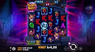 Skärmbild från Vampy Party slot som skapats av Pragmatic Play